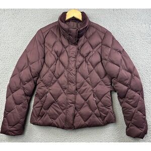 Eddie Bauer Jacket Womens Medium Maroon EB650 Premium Goose Down Hike Outdoors